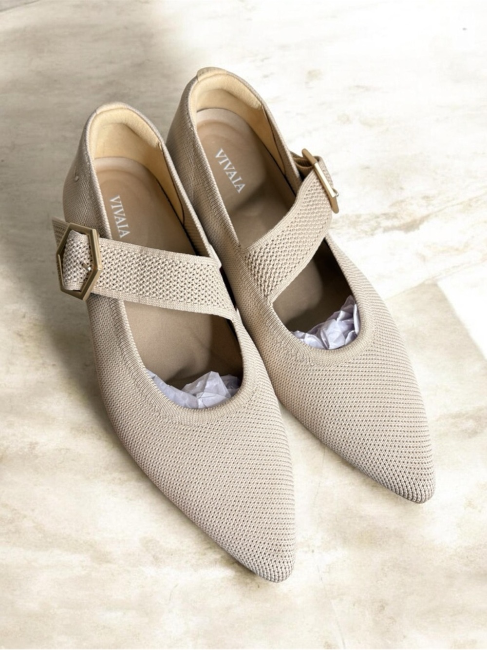 VIVAIA Maria Women's Pointed Toe Mary Jane Flats Almond like new Shoes